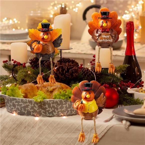 3 Pcs Thanksgiving Turkey Tabletop Centerpieces, Resin Turkey Figurine - Picture 7 of 7